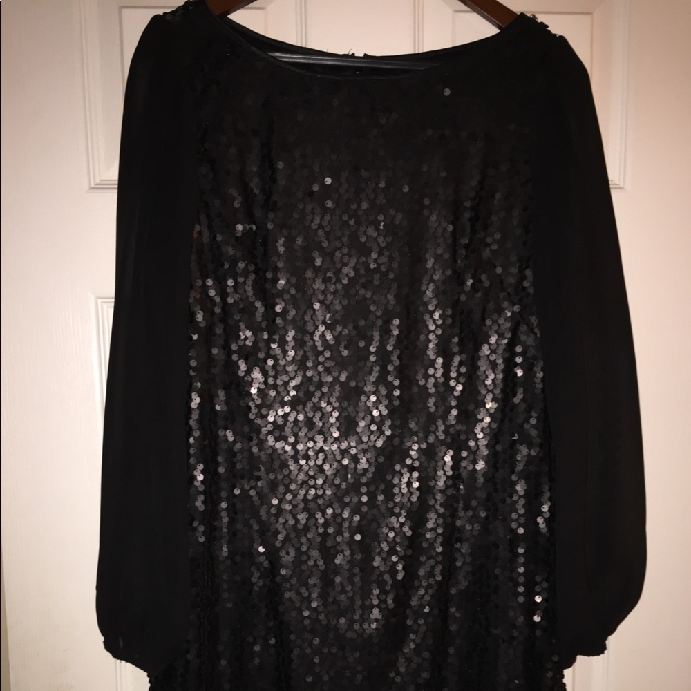 Eliza J Sequin black dress